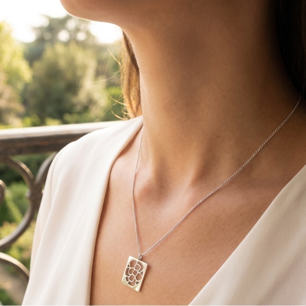 CHANEL Open Camillia 925 Sterling Silver Necklace